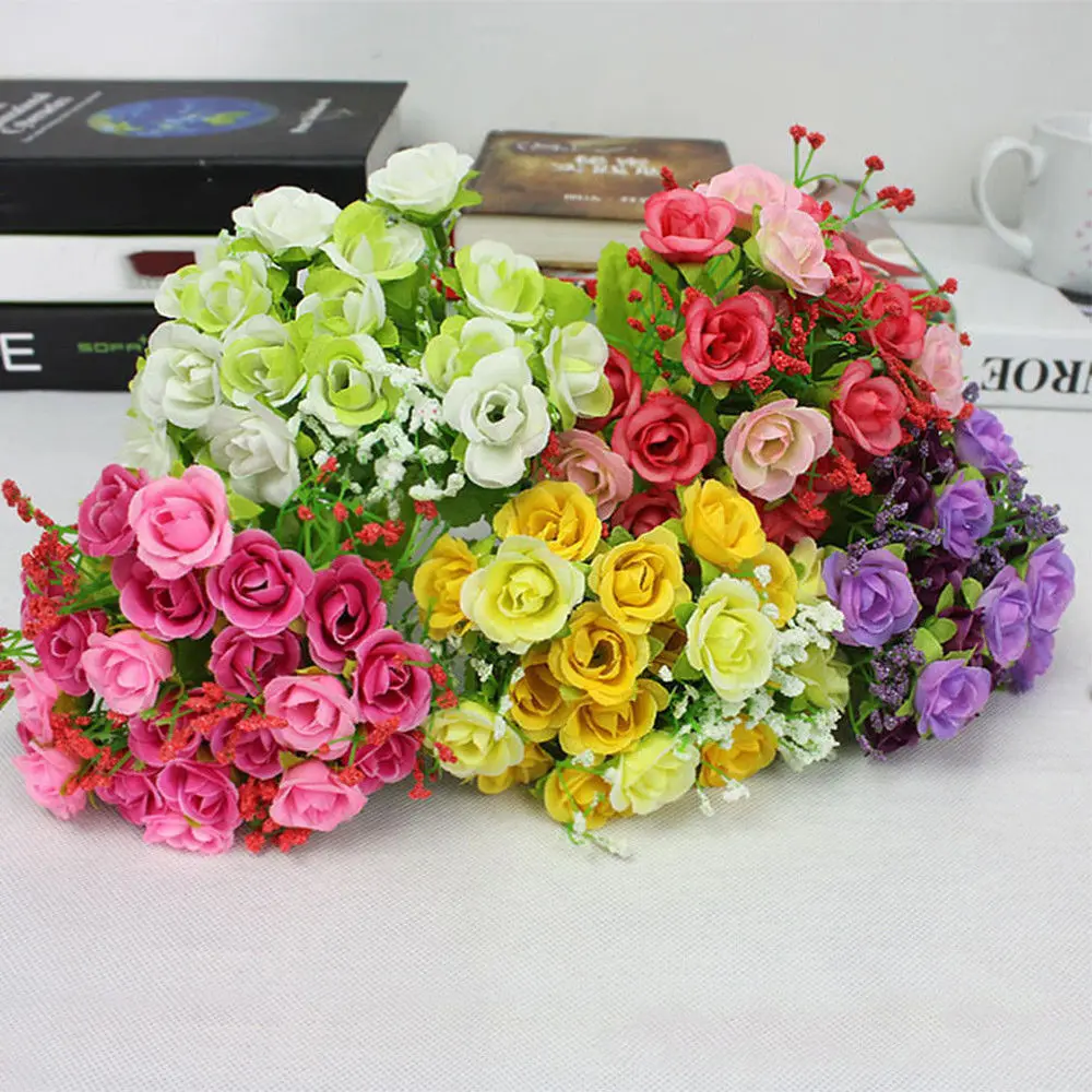 1 Bouquet 21 Head Artifical Plastic Rose Wedding Office Home Decor Silk Flower X