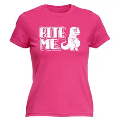 123 т Для женщин bite Me сердитый динозаврами-Приталенная футболка