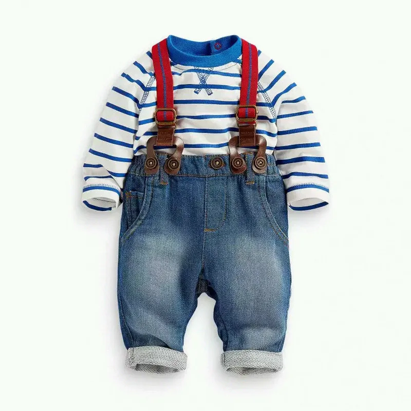 Комплект одежды из 2 предметов на весну-осень для новорожденных 0-18 месяцев, Повседневный свитер для младенцев, футболка+ джинсы, комплекты для малышей, одежда для мальчиков, BC1208