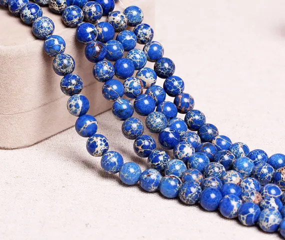 

Natural Imperial Jaspe r Beads,Full Strand 6 8 10 12mm Round Dark Blue Imperial Jaspe r Gem stone Beads for DIY Jewelry Making