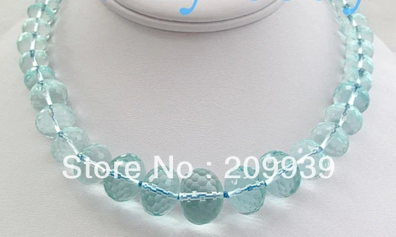 

huij 002931 18mm Wheel Faceted Blue Crystal Necklace 14K GP