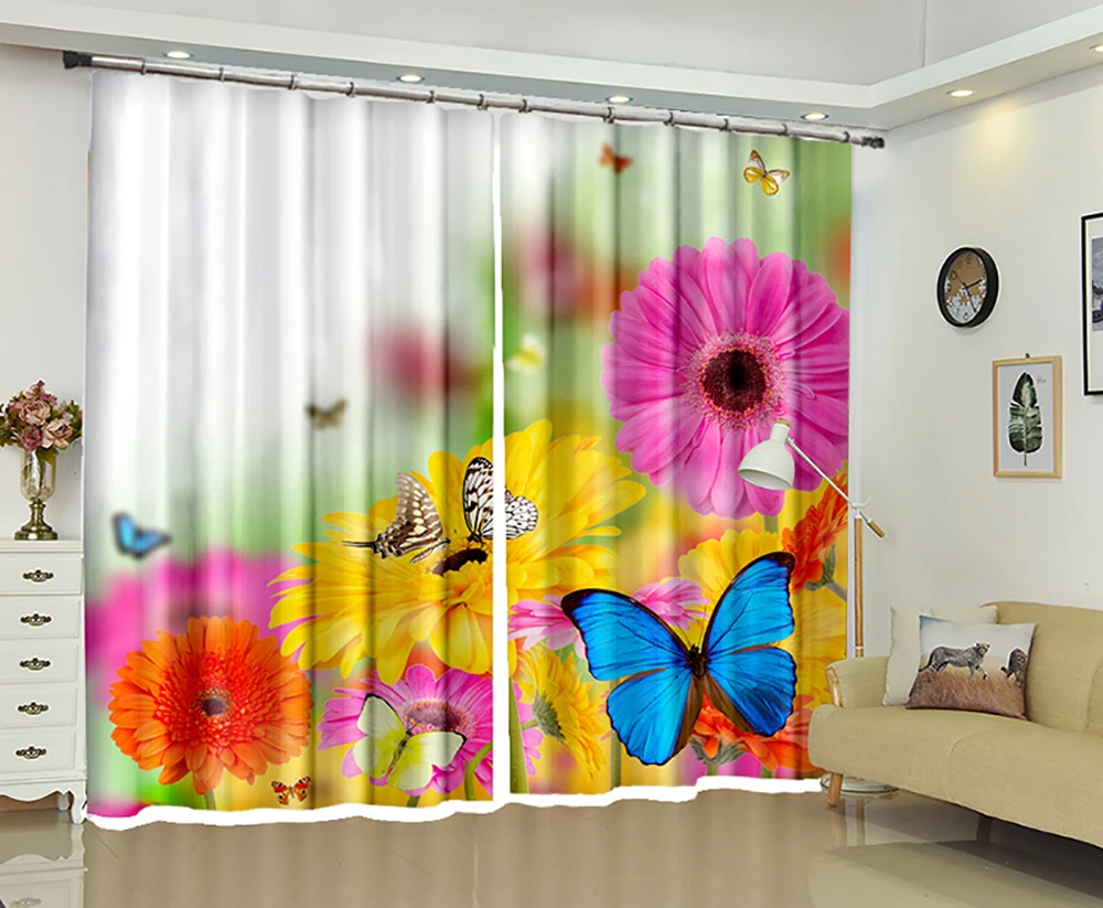 

High-definition Large Photograph Supports Custom Sunflower and Butterfly Curtain Patterns 3D Effect Blackout Curtains