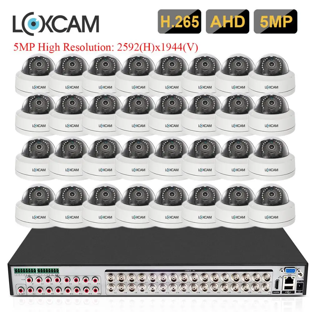 LOXCAM h.265+ 5MP AHD DVR 32CH 5MP NVR комплект CCTV 5MP безопасность уличная АНТИВАНДАЛЬНАЯ ИК камера ночного видения Видео набор для наблюдения