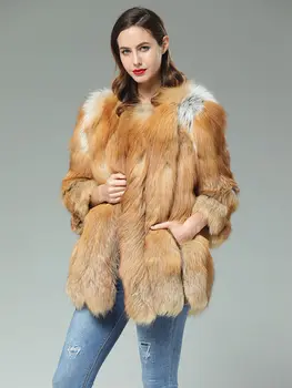 

real fox fur coat girl natural fur for women big code red fox