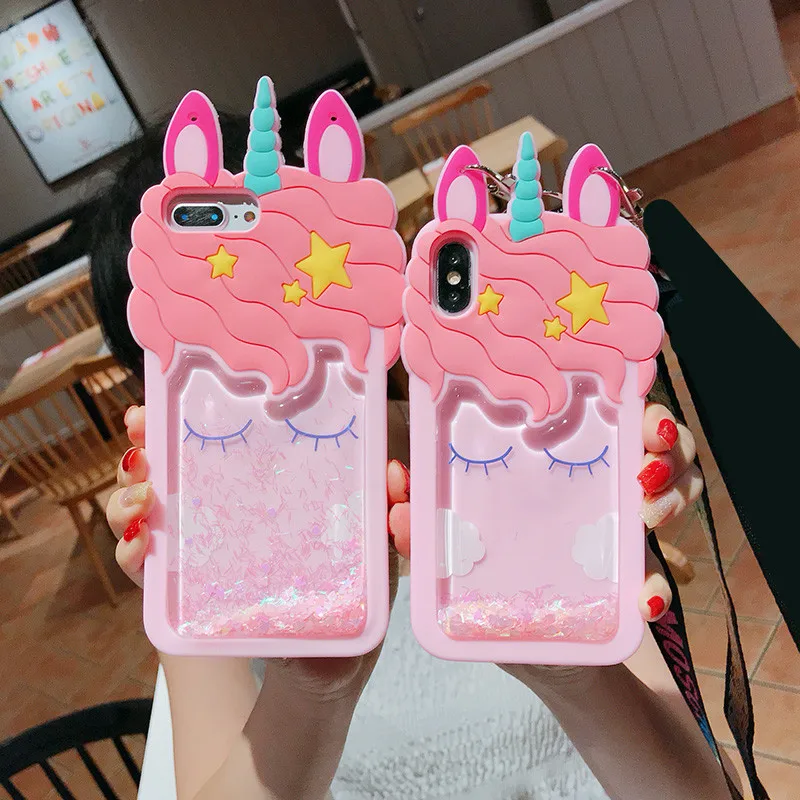 

3D Silicon quicksand unicorn Cartoon Soft Case For iPhone 5 5S SE 5C 6 6S 7 Plus 8 plus X XS Max XR Case for iphone XS Max X S