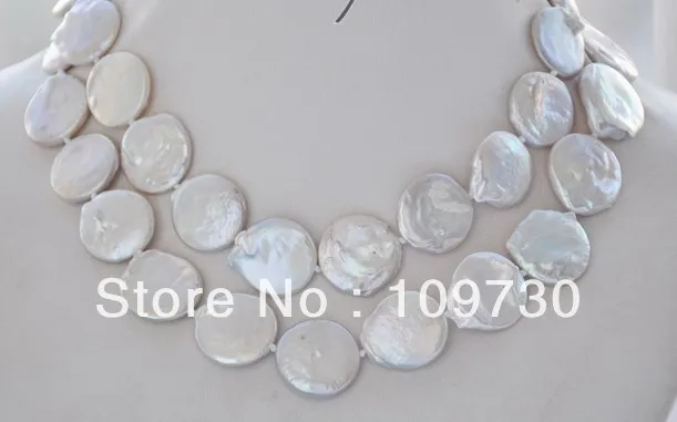 

Jewelry 0012460 BIG 18mm white coin Freshwater cultured pearl necklace 32inch