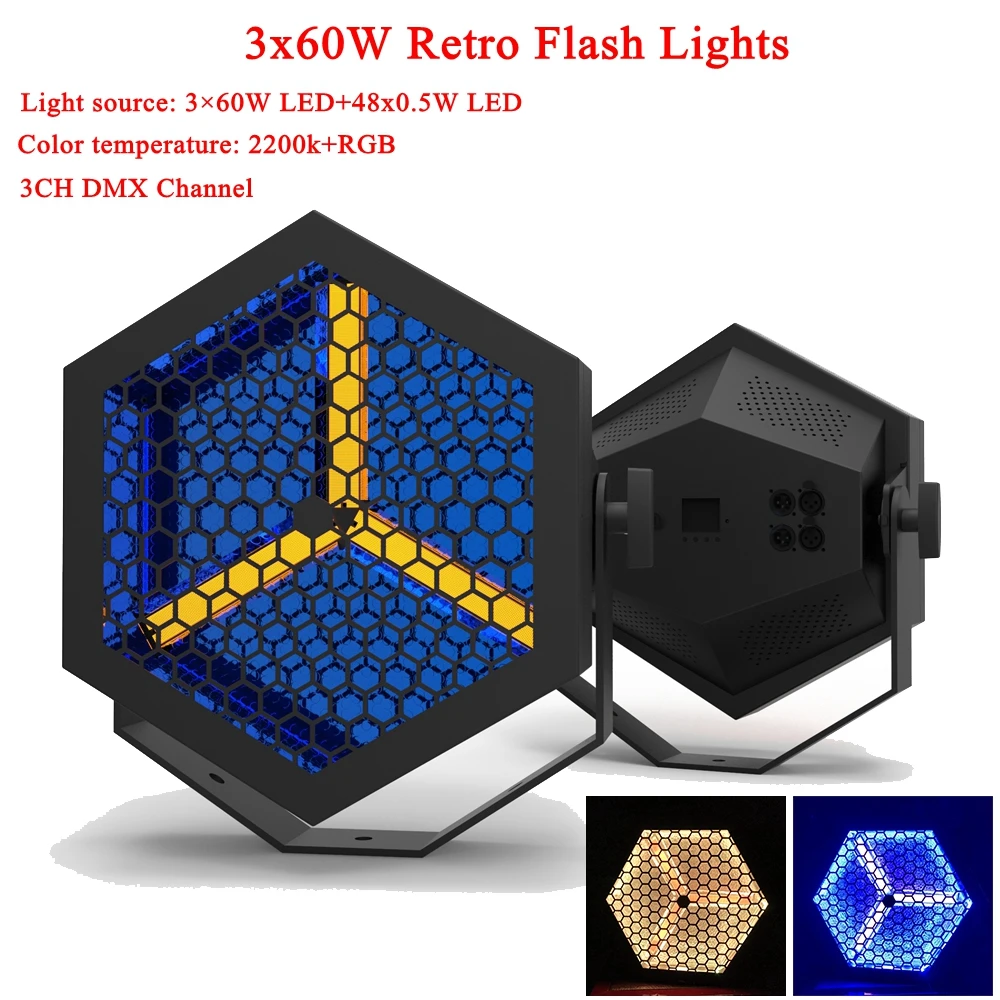 

New type 210W LED Retro Flash Light LED Night Light Music Party DJ Disco Decorative Lamp With 48pc LED RGB Projector Lights