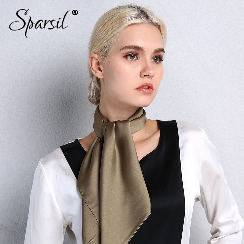 

Sparsil New 2019 Fake Silk Square Scarf Women Solid Color Small Scarves Soft Wraps Neckerchief Fashion Headband Ring Scarf 70*70