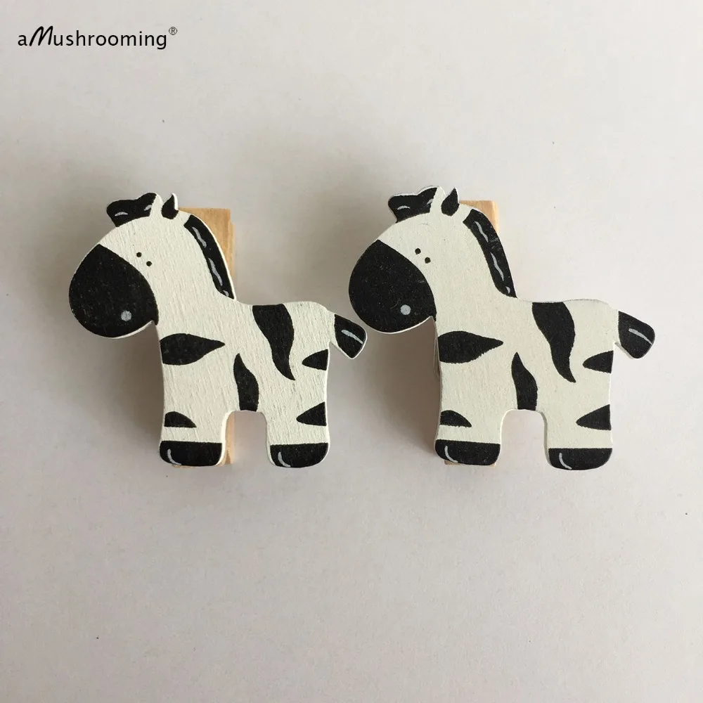 Set of 48 Cute Zebra Design Mini Wooden Pegs Cartoon Wooden Clothespins