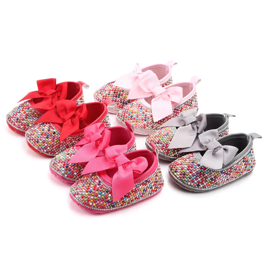 Роскошное бриллиантовое украшение детская обувь для девочек Первые ходунки с бантиком благородная обувь для малышей приветствуется