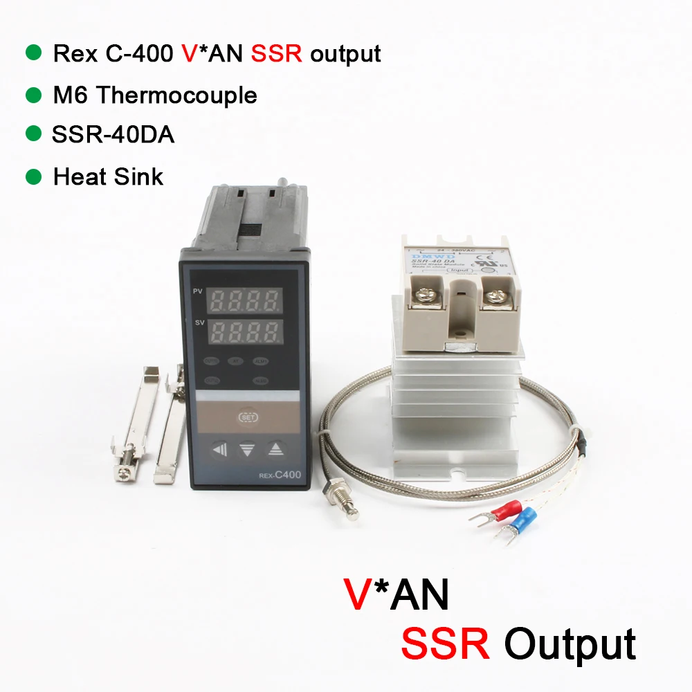 Двойной цифровой PID Температура контроллер REX-C400 с Сенсор K регулятор температуры с термопарным M6 вход SSR replyoutput SSR-40DA REXC-400 220V - Цвет: Set 3