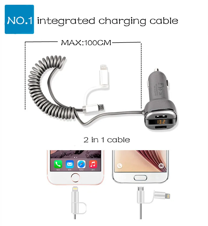 12 V-24 V 3.4A быстрая зарядка автомобильное зарядное устройство двойной USB Смарт автомобильное зарядное устройство адаптер с напряжением/током цифровой светодиодный дисплей