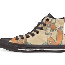 Лисий дизайн дышащая Повседневная Высокая обувь на шнуровке холщовая обувь кеды