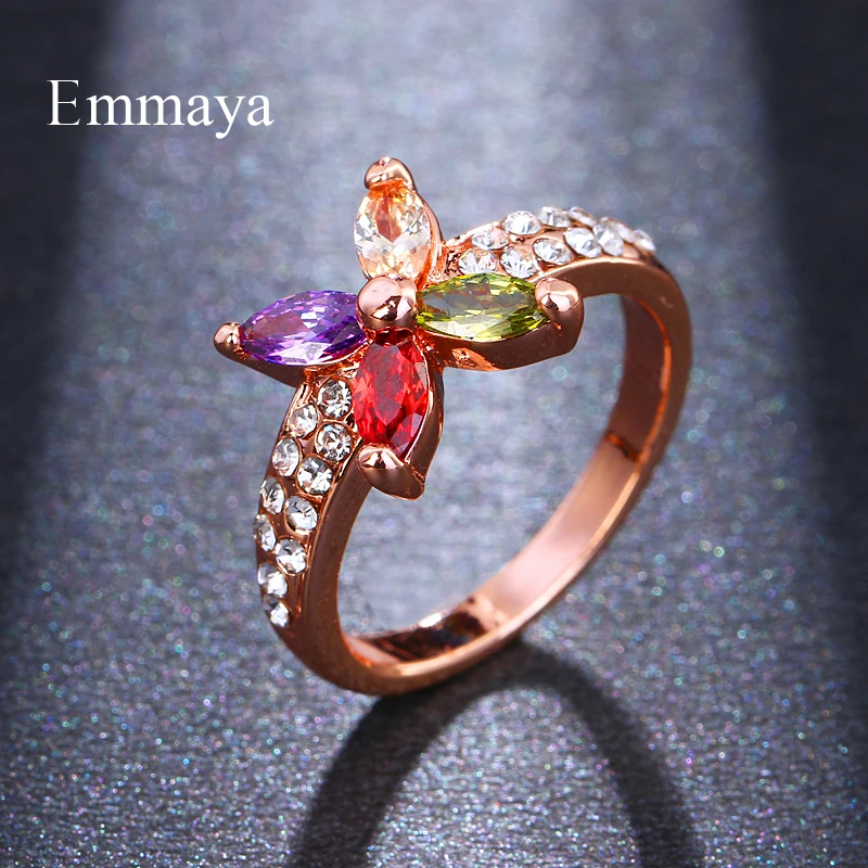Emmaya Новинка; Лидер продаж Высокое качество модные розовое золото цвет Jewelry multi кольцо с циркониевым цветком Кристалл Кольца для женщин Best