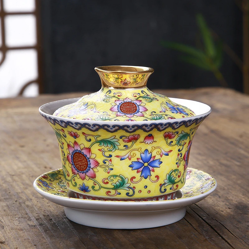 Серебряная фарфоровая чаша Gaiwan, Набор чашек ручной работы, пион, цветок лотоса, керамическая супница, китайский чайный сервиз Кунг-фу, чашка gaiwan, блюдце, крышка