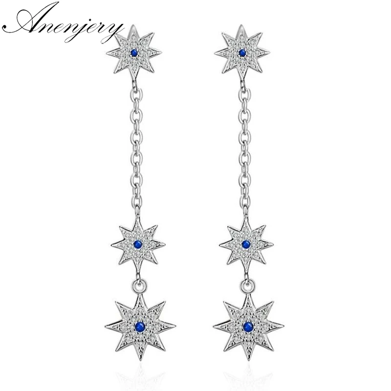 Anenjery роскошные 925 пробы серебряные микро CZ циркониевые звезды длинные серьги с кисточками для женщин серебряные 925 ювелирные изделия oorbellen S-E556