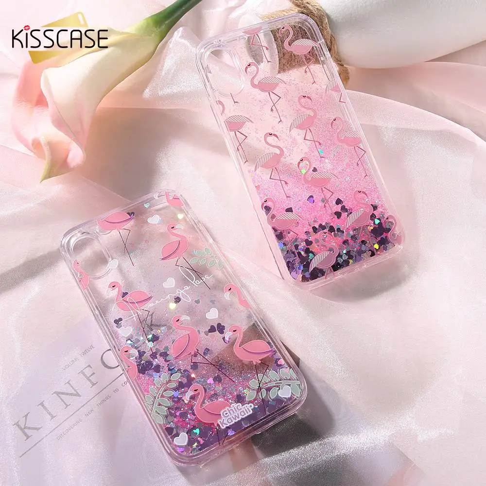 KISSCASE Flamingo Quicksand GirlyCases For iPhone 6S 6 S 7 8 Plus X 10 Case Bling Liquid Silicon Back Cover |