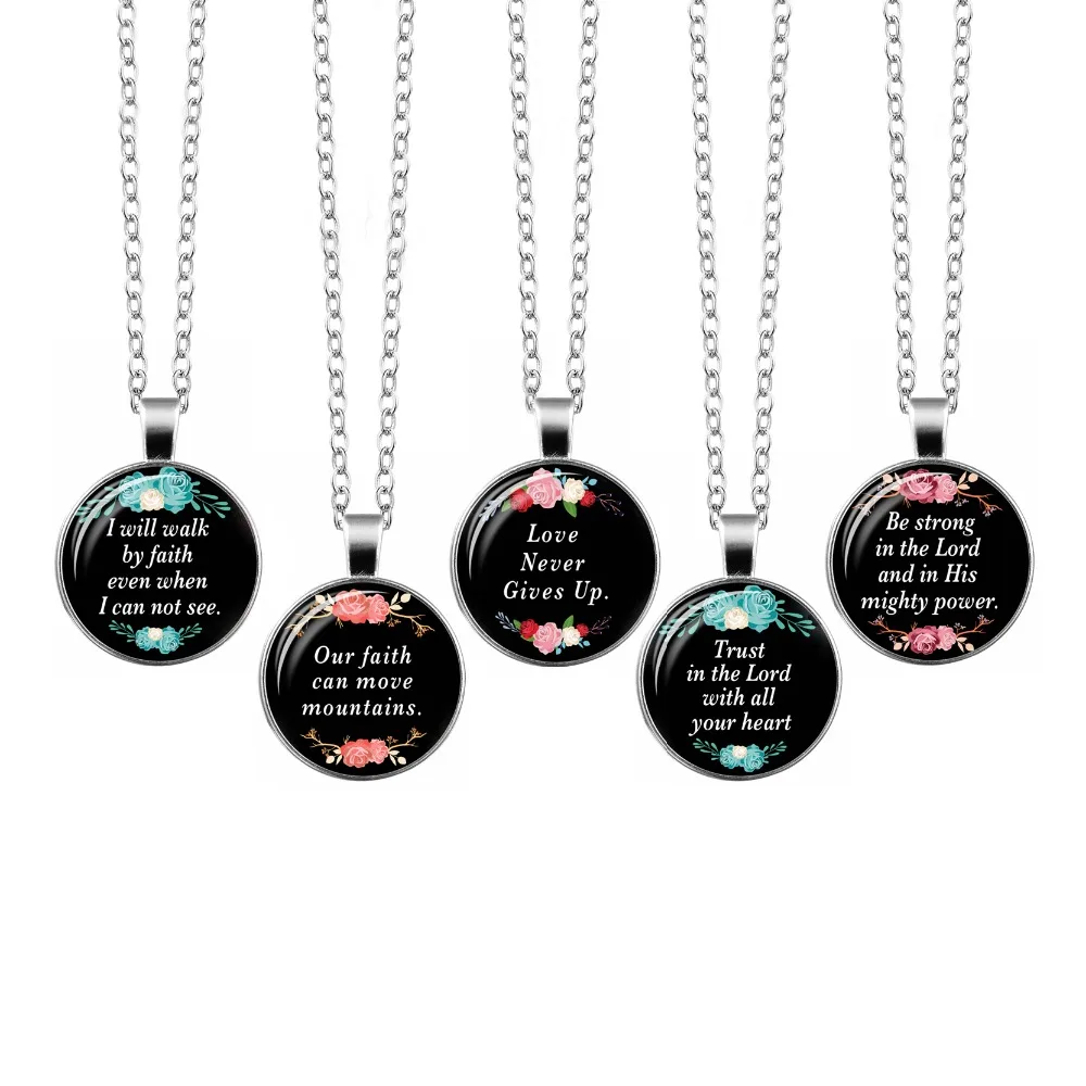 

2019 Handmade Bible Verse Necklace Art Glass Dome Pendant Necklace Scripture Quote Jewelry Christian Mother Sister Favor Gifts