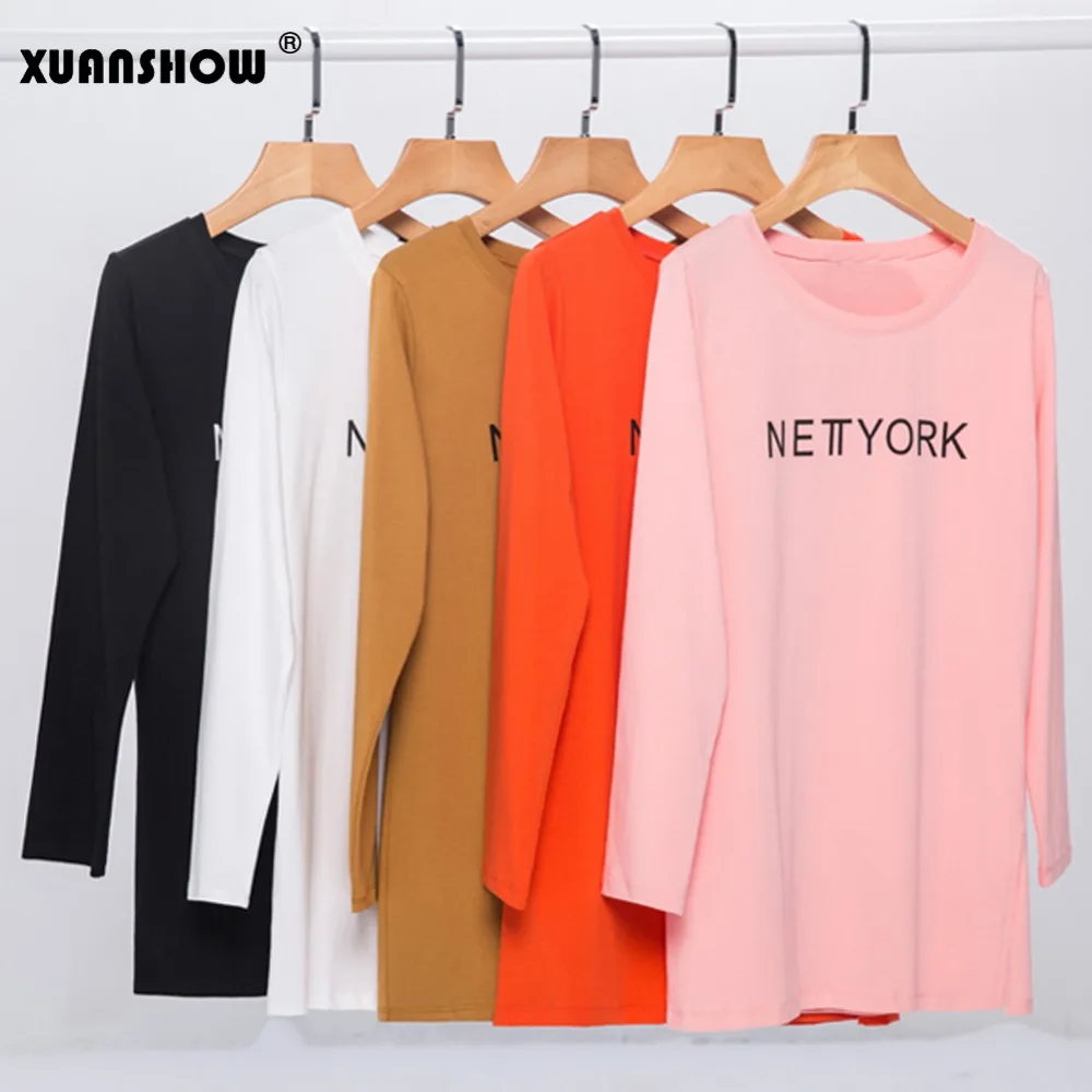 

New Arrival 2018 Autumn Women Tops Long Style Lady's T-shirt YORK Letter Female Tee Casual Plus Size Women's Clothing S-4XL
