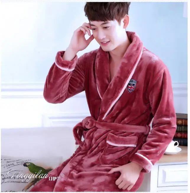 Pajamas Men's Thickened Flannel Male Winter Long Sleeved Bathing Nightgowns Women's Coral Fleece Adult Warm Homewear D-2097 - Цвет: Style12