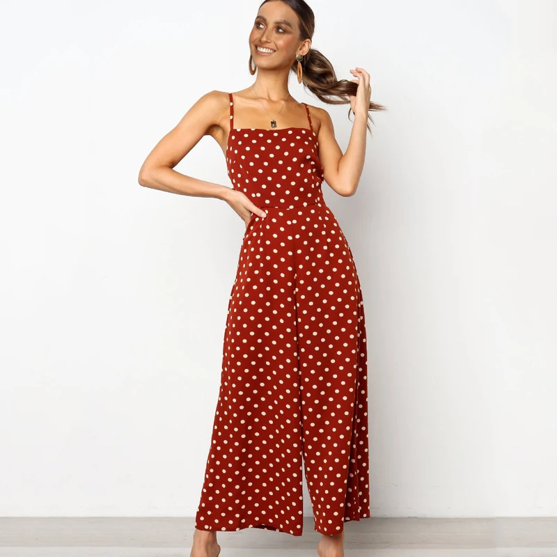 Summer Polka Dot Wide Leg Summer Bow Coveralls jumpsuit female