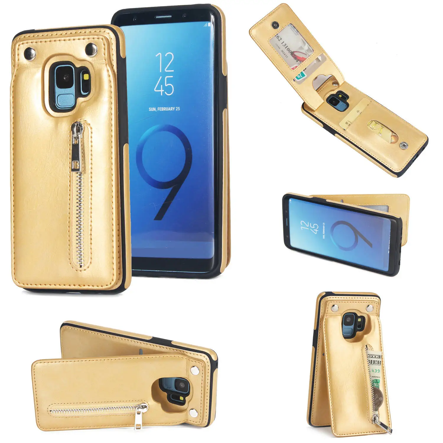 

IMIDO Luxury Phone Case For Samsung Galaxy Note 9 Filp Leather Zipper Card Stent Back Cover For Galaxy Note 8 S9 S8 Plus Coque