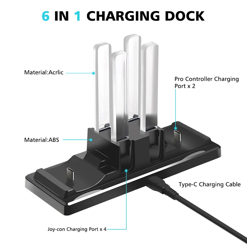 6 в 1 зарядная док-станция контроллер подставка с подзарядкой Светодиодный индикатор для nintendo Switch Joy-con Pro контроллер зарядное устройство