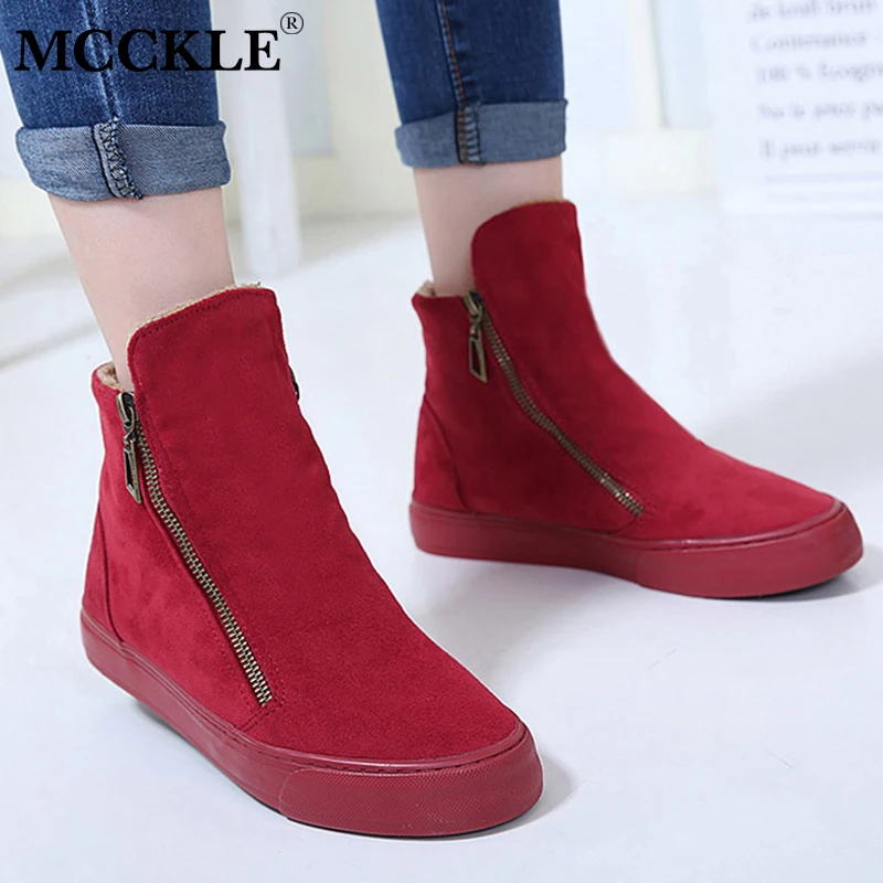 

MCCKLE Women's Casual Flat Plush Warm Snow Boots Winter Platform Female Suede Zipper Ankle Boots Sneakers Ladies Leisure Shoes