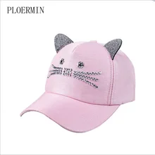 PLOERMIN/мигающая бейсбольная кепка со стразами с милыми кошачьими ушками для девочек, хип-хоп шапки для женщин, повседневные Шапки для грузовиков Bone Feminino