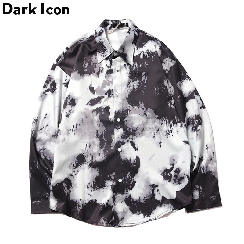 

Dark Icon Tie Dyeing Hip Hop Turn-down Collar Shirts Men 2019 Autumn Loose Style Shirts Streetwear Men’s Shirts