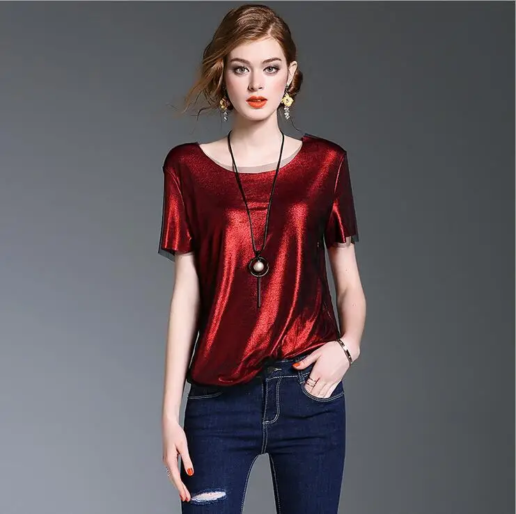 

summer lady tees Women tops short sleeve sexy Slim Skinny Bodycon net yarn Mesh T-shirt X035