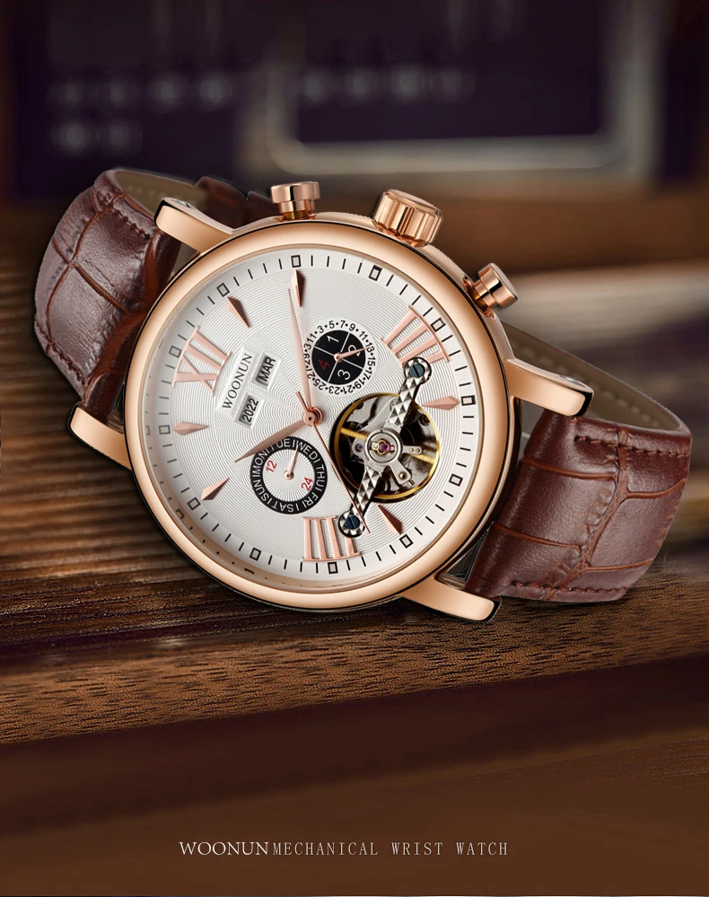 New Men Watches Luxury Rose Gold Mechanical Watches Men Tourbillon Automatic Watches Men Fashion Dress Gentleman Watches