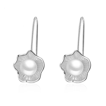 

Fashion Plata natural Pearl earrings flower style Dangle Earrings Romantic Pearl Earrings Birthday Jewelry Women for love gift