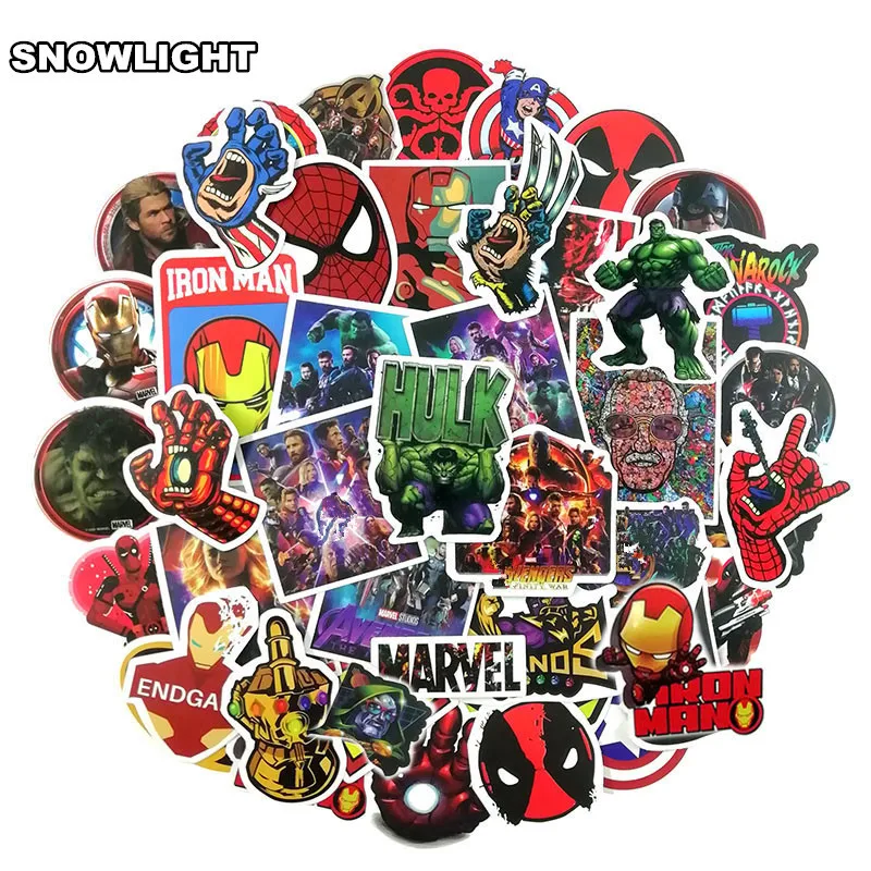 50PCS/set Marvel Super Hero Anime Sticker for Luggage Laptop Skateboard Bicycle Motorcycle Car Styling Decals Waterproof Sticker