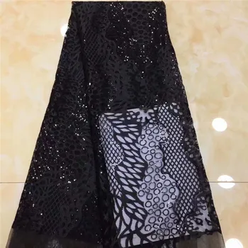 

Black african lace fabric 2019 high quality lace mesh fabric Embroidered Sequins nigerian swiss lace fabric