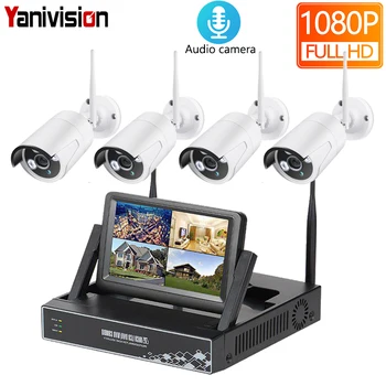 

HD 1080P 4CH Wireless NVR CCTV System 2MP Outdoor Audio Recording WiFi IP Camera Security Video Surveillance Kit 7 inch LCD