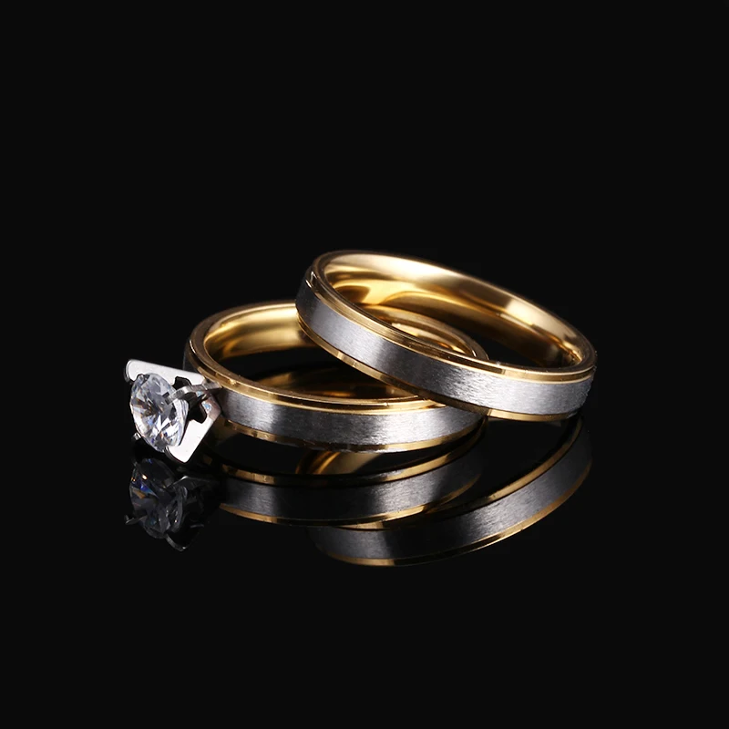 Stainless Steel Rings For Women Shiny Zircon Pair Engagement Fashion Jewelry Rings For Male Party Wedding