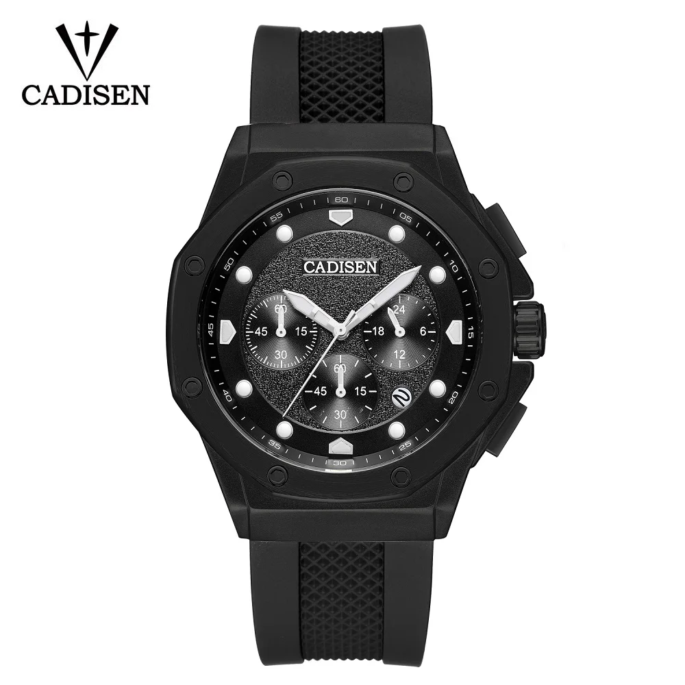 

CADISEN luxury brand men's wristwatch movement timing silicone band quartz luminous waterproof military wristwatch