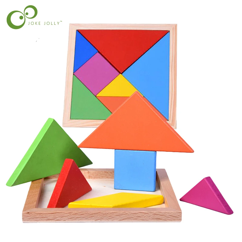 

1PC Large Size 18cm Children Mental Development Tangram Wooden Jigsaw Puzzle Educational Toys for Kids GYH