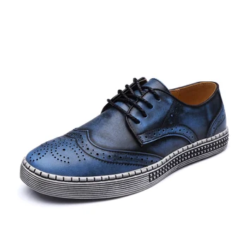 

BIMUDUIYU Spring Autumn New Trendy Shoes Quality Genuine Leather Soft Casual Gentleman Brogue Style Men's Shoes 38-48 Large size