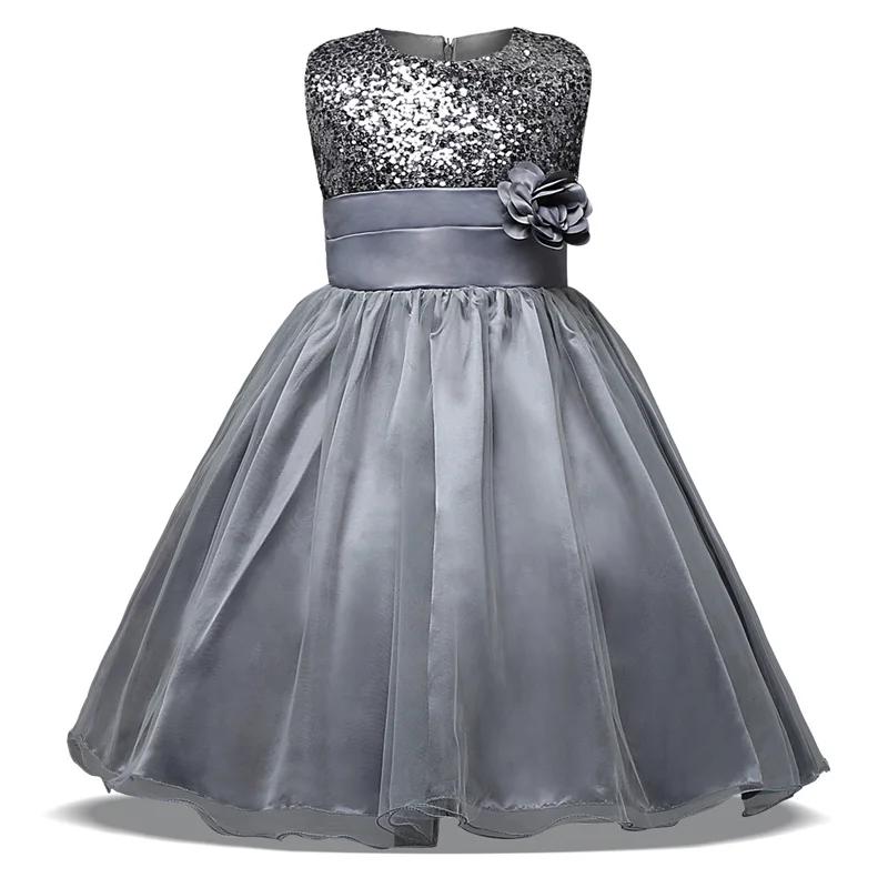 JaneyGao/ г. новое поступление, Платья с цветочным узором для девочек, для свадебной вечеринки, с пайетками, платья для первого причастия официальная одежда дешевая цена - Цвет: Серый