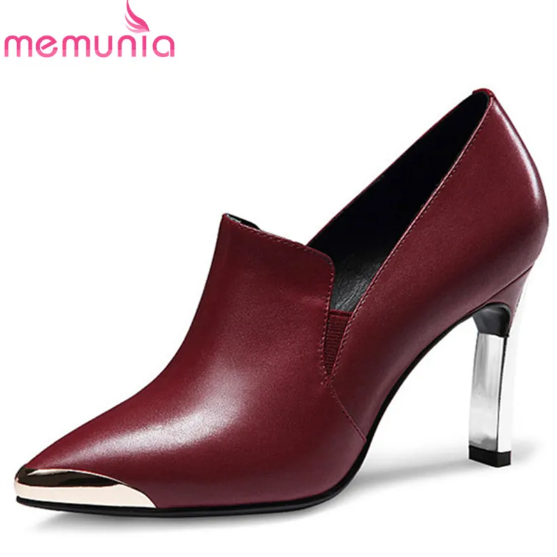 

MEMUNIA 2019 new arrive spring summer pumps women pointed toe genuine leather shoes slip on fashion high heels dress shoes lady