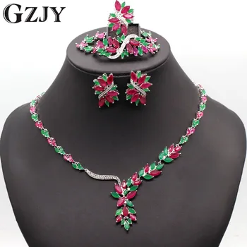 

GZJY Gorgeous Wedding Jewelry Sets Necklace Ring Bracelet Earring White/Pure/Rose Gold Color For Women Wedding Birthday Gift