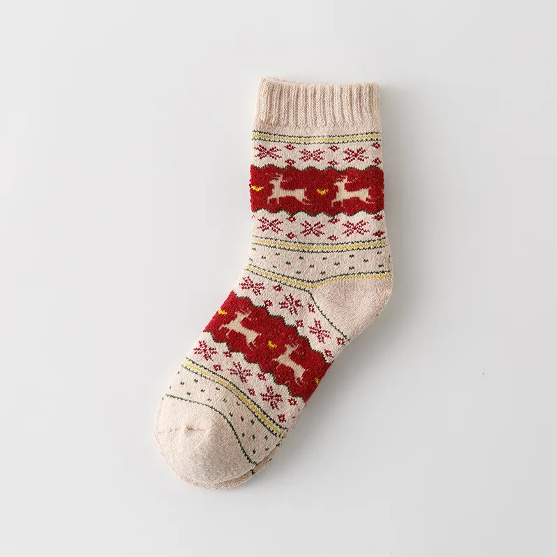 5 пар/партия, зимние рождественские носки для женщин, высокие плотные теплые мягкие Носки с рисунком лося, женские носки, Chaussette Femme - Цвет: Beige