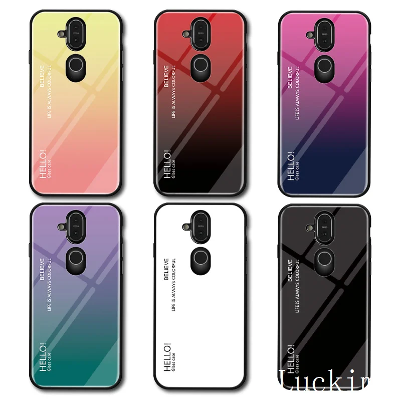Gradient Tempered Glass Hard Case With Soft Frame Cover For Nokia X6 7 Plus 8 3.1 7.1 X7 9 Phone |
