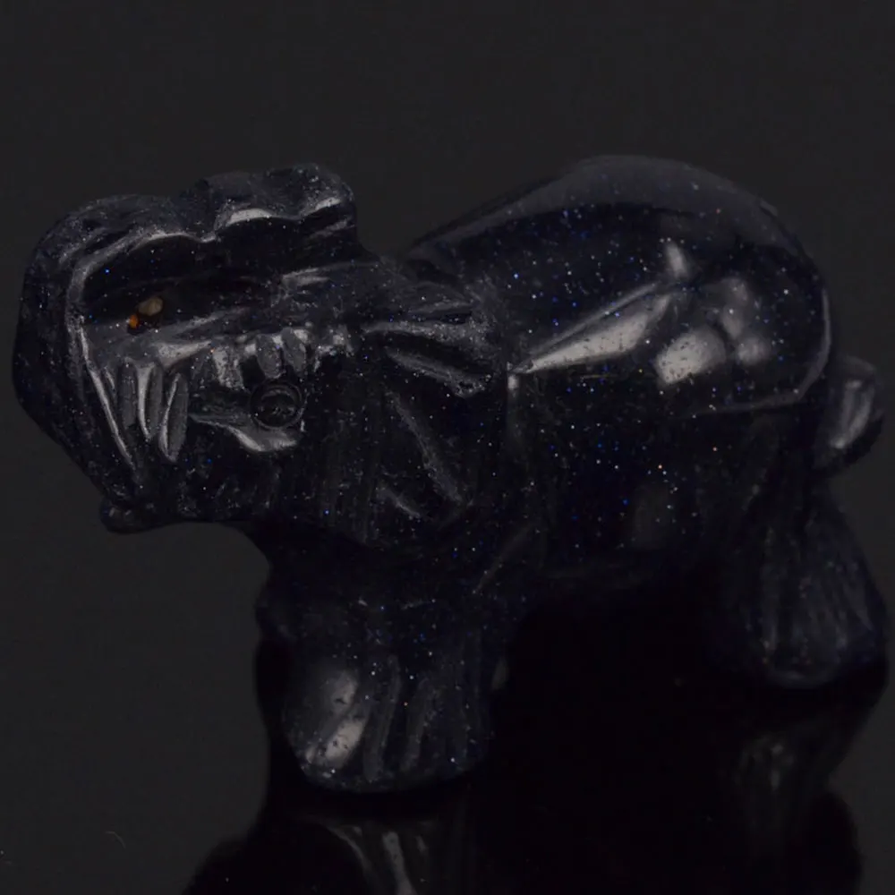 

Blue Goldstone Sand Elephant Carved Figurine Stone Chakra Healing Reiki Stone Feng Shui Crafts
