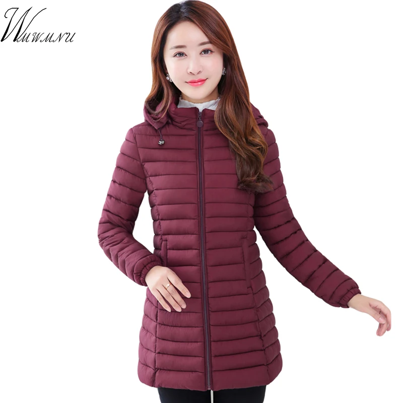 

Fashion Plus Size 6XL Medium-Long Jacket For Women Ultralight Winter Hooded Cotton Padded Coat Ladies Casaco Feminina Inverno