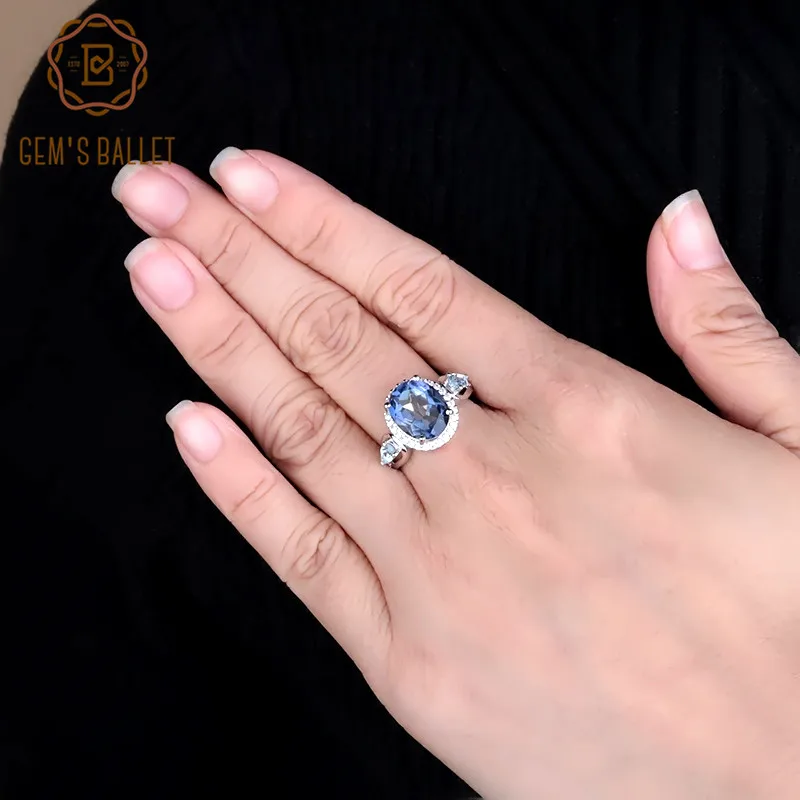 

Gem's Ballet 3.31Ct Natural Iolite Blue Mystic Quartz Sky Blue Topaz 925 Sterling Silver Rings For Woman Wedding Fine Jewelry