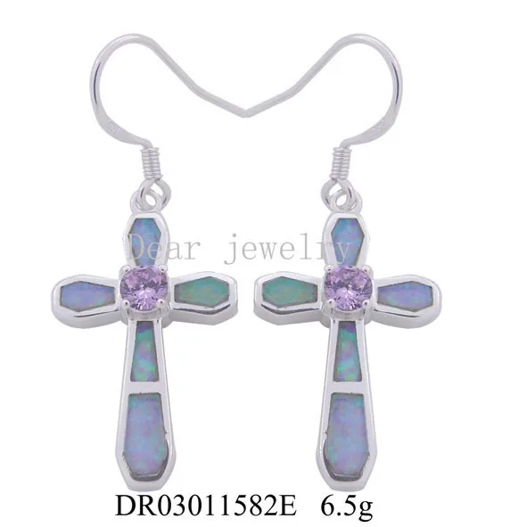 

Fashion jewelry 2015 Hot sales OPAL Cross Earrings Rhodium plating hook Opal earring DR03011582E-B Free shipping