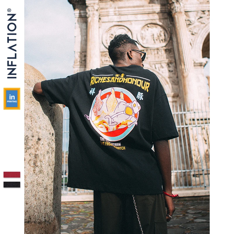 

INFLATION 2019 Summer Tee Graphic Printed Funny Tee Loose Fit Cotton Streetwear Men Oversized Tees Men Brand Clothing 9155S